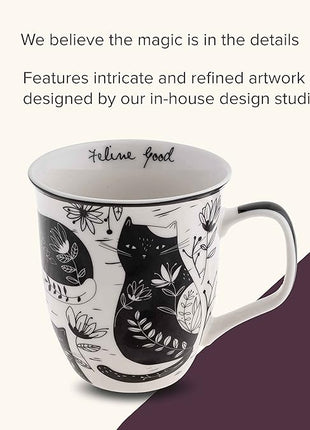 Karma Gifts 16 oz Black and White Boho Mug Cat - Cute Coffee and Tea Mug - Ceramic Coffee Mugs for Women and Men