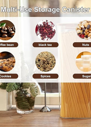 Liuruiyu Glass Storage Jars Set of 3, Clear Glass Food Storage Containers with Airtight Bamboo Lid Stackable Kitchen Canisters for Candy,Cookie,Rice,Sugar,Flour,Pasta(Flat)