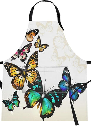 Britimes Watercolor Butterfly Animal Blossom Apron Home Kitchen Cooking Baking Gardening for Women Men with Pockets 32x28 inch