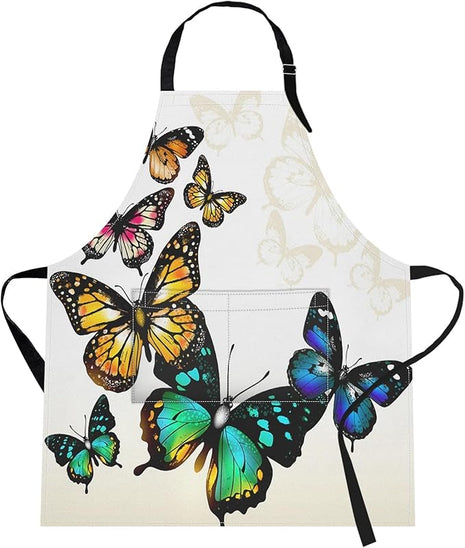 Britimes Watercolor Butterfly Animal Blossom Apron Home Kitchen Cooking Baking Gardening for Women Men with Pockets 32x28 inch