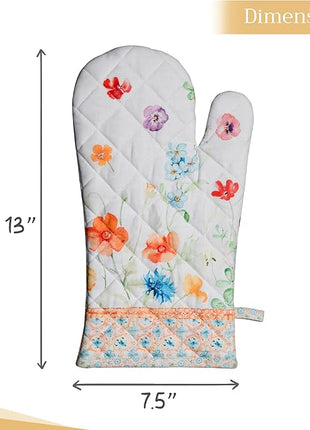 Maison d' Hermine Oven Gloves 100% Cotton Oven Mitt 7" x 13" with Loop Heat Resistant, BBQ, Cooking Gloves, Baking, Grilling, Kitchen, Handling Hot Pans Spring/Summer (Pack of 1, Summer Whisper)