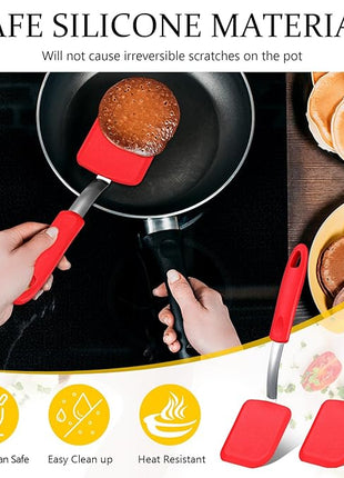 Silicone Cookie Spatula Turner 2 Pack Mini Brownie Spatula Flexible Kitchen Small Silicone Turner for Nonstick Cookware Heat Resistant No Scratch Flipper for Egg Pancake(Red)