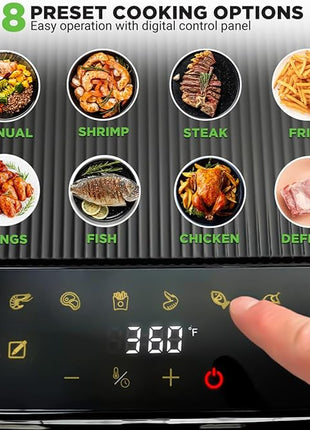 Nutrichef 5.8 Quart Air Fryer | 8-1 Preset Cook Modes | Transparent Fry Bowl for Best Cooking Results | Cook Shrimp, Steak, Fries, Wings, Chicken & More | Precise Temperature Control & Time | White