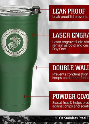 30 oz USMC OD Green Coffee Tumbler - Double Wall Vacuum Insulated Stainless Steel Marine Corps Travel Mug – USMC 30oz Green