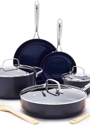 Blue Diamond Cookware Hard Anodized Ceramic Nonstick, 10 Piece Cookware Pots and Pans Set, Non-Toxic PFAS-Free, Dishwasher and Oven Safe, Durable, Even Heating, Metal Utensil Safe, Gray