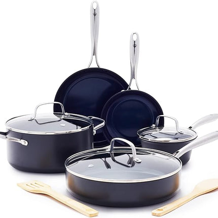 Blue Diamond Cookware Hard Anodized Ceramic Nonstick, 10 Piece Cookware Pots and Pans Set, Non-Toxic PFAS-Free, Dishwasher and Oven Safe, Durable, Even Heating, Metal Utensil Safe, Gray