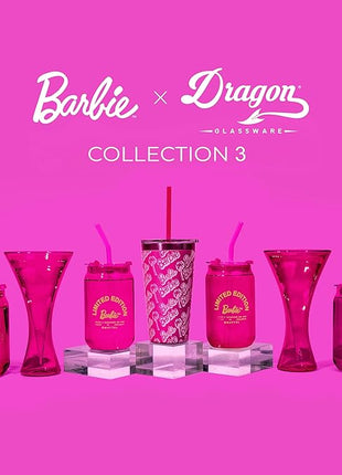 Dragon Glassware x Barbie Vacuum Insulated Tumbler with Lid and Straw - 16 oz Tumbler Cup with 2 Straws - Stainless Steel Tumbler with Straw for Water, Iced Tea - Travel Coffee Tumbler - Classic