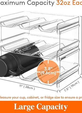 Lifewit Stackable Water Bottle Organizer for Cabinet, Water Bottle Holder, Kitchen Pantry Organization and Storage, Plastic Fridge Wine Racks, Tumbler Travel Mug Cup Holder, 3Pack, Hold 9 Bottles