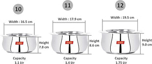 Sumeet Stainless Steel Cookware Set With Lid, 1.6, 2.1 Liters, 3 Piece (Steel)