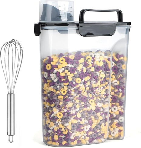 Rice Airtight Dry Food Storage Containers 10Lbs, BPA Free Plastic Storage Bin Dispenser with Pourable Spout, Portable Handle, Kitchen Pantry Organization for Cereal, Flour and Beans Dark Grey