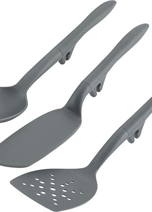 Rachael Ray Tools and Gadgets Spoon, Slotted and Solid Turners Set/ Cooking Utensils - 3 Piece, Gray