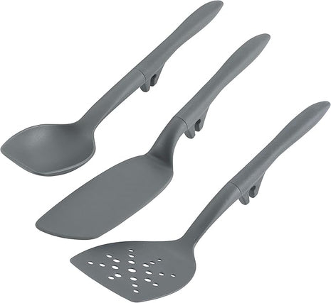 Rachael Ray Tools and Gadgets Spoon, Slotted and Solid Turners Set/ Cooking Utensils - 3 Piece, Gray
