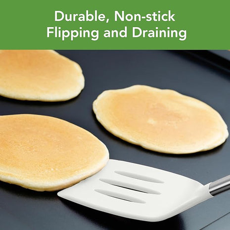 Tovolo Silicone Slotted Turner With Stainless Steel Handle, Pancake Spatula, Scratch-Resistant Kitchen Utensil for Nonstick Cookware & Cast Iron Skillets, White, 1 Count