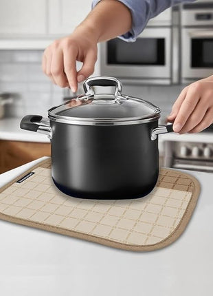 Oven Mitts and Pot Holders Sets 6pcs, Kitchen Oven Glove,High Heat Resistant 550 Degree Extra Long Oven Mitts and Potholders with Non-Slip Silicone Surface for Home Essentials (Grey) (Milkshake/Beige)