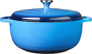 Lodge 7.5 Quart Enameled Cast Iron Dutch Oven with Lid – Dual Handles – Oven Safe up to 500° F or on Stovetop - Use to Marinate, Cook, Bake, Refrigerate and Serve – Caribbean Blue