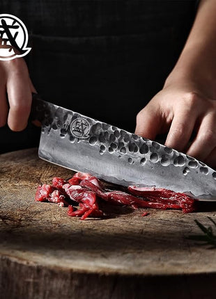 MITSUMOTO SAKARI 8 inch Gyuto Chef Knife, Japanese Hand Forged Kitchen Chef's Knives, 3-Layer 9CR18MOV High Carbon Steel, Rosewood Handle & Sandalwood Box