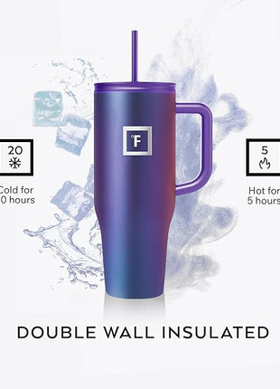 IRON °FLASK Co-Pilot Insulated Mug w/Straw & Flip Cap Lids - Cup Holder Bottle for Hot, Cold Drink - Leak-Proof - Water, Coffee Portable Travel Mug - Burgundy, 40 Oz