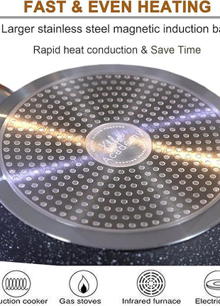 Kitchen Academy Induction Cookware Sets - 12 Piece Cooking Pan Set, Granite Black Nonstick Pots and Pans Set