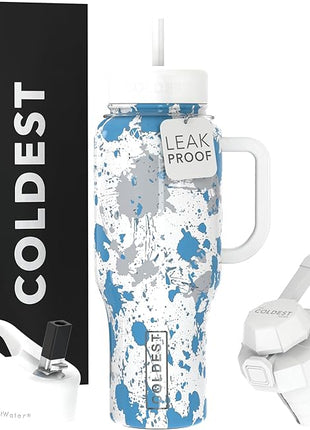 Coldest Tumbler with Handle and Straw - 100% Leak Proof Insulated Tumbler with Lid and Straw (3 Lids) - Stainless Steel Tumblers for Women & Men - Cup Holder Friendly Base, 36 oz (Cloud Matter)