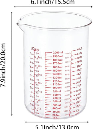 3 Piece Glass Measuring Cup Set, Includes 2-Cup, 4-Cup, and 8-Cup High Borosilicate Glasss Liquid Measuring Cups, Dishwasher, Freezer, Microwave, and Preheated Oven Safe, Essential Kitchen Tools