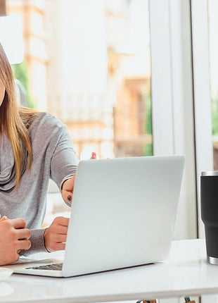 Toopify 30 oz Stainless Steel Insulated Tumbler Travel Mug with Straw Slider Lid, Cleaning Brush, Double Wall Vacuum