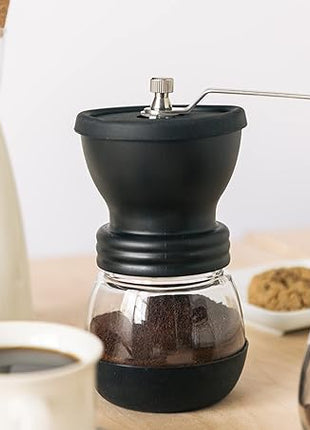 Mixpresso Manual Coffee Grinder, Spice Grinder Manual, Glass Jars, Ceramic Burr, Adjustable Grind, Easy to Clean, Portable Compact Design, 3 Piece Set, Stainless Steel