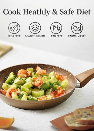 Innwewell Non Stick Frying Pan - Granite Stone Non Stick Skillet, Safe&No Toxic Pans for Cooking, Large Nonstick Cookware Chef's Pan, Induction Compatible, PFOA Free(11inch, Gold)