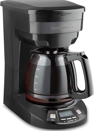 Hamilton Beach 12 Cup Programmable Drip Coffee Maker with 3 Brew Options, Glass Carafe, Auto Pause and Pour, Black Stainless (46293)