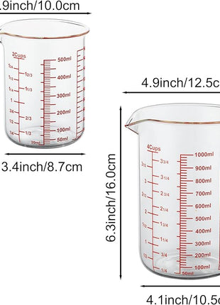 3 Piece Glass Measuring Cup Set, Includes 2-Cup, 4-Cup, and 8-Cup High Borosilicate Glasss Liquid Measuring Cups, Dishwasher, Freezer, Microwave, and Preheated Oven Safe, Essential Kitchen Tools