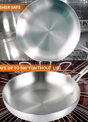 DELARLO Whole body Tri-Ply Stainless Steel 8inch Small Frying Pan, Chef's Pans Oven safe induction kitchen skillet,Suitable for All Stove (Detachable Handle)