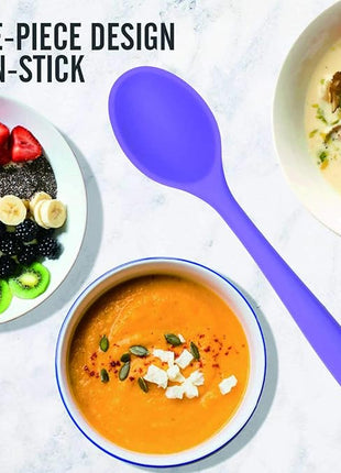 Meajore 2 Pcs Silicone Spoons for Cooking Heat Resistant, Hygienic Design Cooking Utensi Mixing Spoons for Kitchen Cooking Baking Stirring Mixing Tools (Purple)