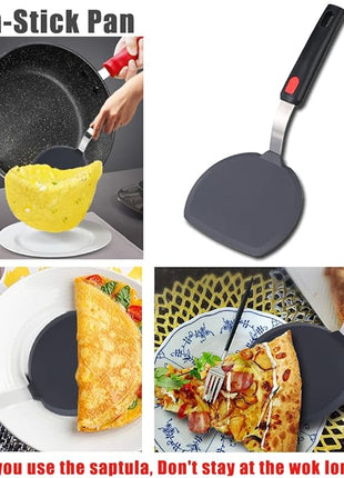 Tenta tenta kitchen Silicone Turner Wide Pancake Spatula Pizza Peel Kitchen Utensil Nonstick Cookware Safe Kitchen Flipper for Griddle Cooking and Baking- 600°F Heat-Resistant Rubber Egg Spatulas.