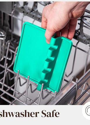 Aqua Green Silicone Spoon Rest for Stove Top with Drip Pad (Two Pack) - Heat-Resistant, BPA-Free Utensil Rest & Spoon Holder for Kitchen Counter - Grill Utensil Holder for Spatulas, Tongs, Ladles