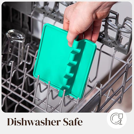 Aqua Green Silicone Spoon Rest for Stove Top with Drip Pad (Two Pack) - Heat-Resistant, BPA-Free Utensil Rest & Spoon Holder for Kitchen Counter - Grill Utensil Holder for Spatulas, Tongs, Ladles