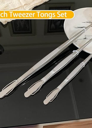 JETKONG Food Tweezers Precision Serrated Tips Kitchen Tweezers Professional Cooking Tweezer Tongs, Set of 3 (7 9 12 Inch, Silver)