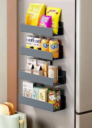 4 Pack Moveable Fridge Magnetic Spice Racks,Metal Grey
