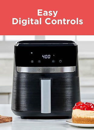 BLACK+DECKER Purifry 4QT Air Fryer, Timer with Auto Shut-off and Shake Reminder, Digital LED Touchscreen and 9 Presets, 1300W up to 400 F, Dishwasher Safe Parts