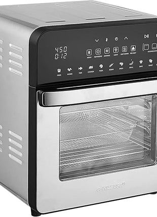 GoWISE USA 14.7-Quart Air Fryer Grill with Dual Heating Elements & Oven with Rotisserie, Dehydrator, Preheat and Broil Functions + 11 Accessories with 2 Recipe Books (Stainless Steel/Black), Ultimate