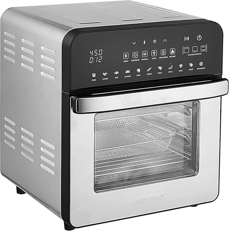 GoWISE USA 14.7-Quart Air Fryer Grill with Dual Heating Elements & Oven with Rotisserie, Dehydrator, Preheat and Broil Functions + 11 Accessories with 2 Recipe Books (Stainless Steel/Black), Ultimate