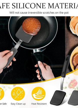 Silicone Cookie Spatula Turner 2 Pack Mini Brownie Spatula Flexible Kitchen Small Silicone Turner for Nonstick Cookware Heat Resistant No Scratch Flipper for Egg Pancake(Black, Grey)