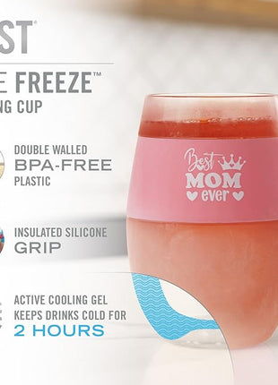 HOST Best Mom Ever Wine Freeze Cooling Cup with Freezing Gel Wine Glasses Mother's Day Gifts for Mom, Mom Birthday Gifts, Gifts for Wife, 8.5 oz, Pink