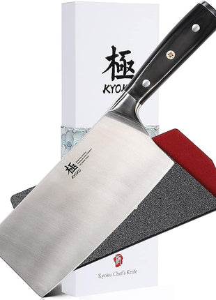 KYOKU Samurai Series - 7" Cleaver Knife - Full Tang - Japanese High Carbon Steel Kitchen Knives - Pakkawood Handle with Mosaic Pin - with Sheath & Case