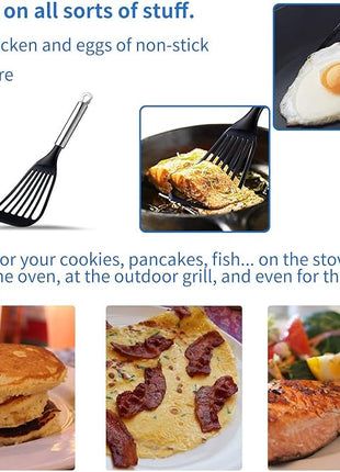 KSENDALO Fish Spatula for Nonstick Pans 2-Pack - Thin Turner for Eggs & Fish | LFGB Nylon, 10,000+ Reviews | Dishwasher Safe