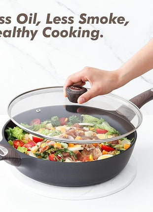 SENSARTE Nonstick Frying Pan Skillet with Lid, 12 Inch Large Deep Frying Pan, 5 Qt Non Stick Saute Pan with Cover, Induction Pan, Healthy Non Toxic Cooking Pan with Helper Handle, PFOA PFOS Free