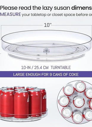 2 Pack, 10 Inch Clear Non-Skid Lazy Susan Organizers - Turntable Rack for Kitchen Cabinet, Pantry Organization and Storage, Fridge, Bathroom Closet, Vanity Countertop Makeup Organizing, Spice Rack