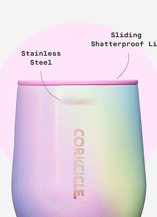 Corkcicle Stemless Wine Tumbler - Keeps Drinks Cold for 6 Hours - Triple-Insulated Stainless Steel - Non-Slip Base - Summer Drinkware Gift - Keeps Drinks Ice Cold - 12 oz - Rainbow Unicorn
