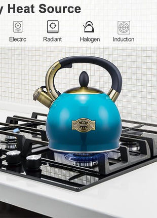 Whistling Tea Kettle Stove Top Teapot, Stainless Steel Teakettle (2.8 QUART, Blue)