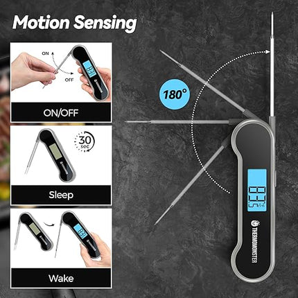 0.5 Sec Instant Read Meat Thermometer Digital with ±0.5℉ Precision, Food Thermometer for Cooking Kitchen Gadgets, Oven Grill Candy BBQ Essentials Accessories, Gifts for Him Dad Men Birthday, Grey