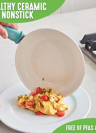 GreenLife Nonstick 8" Frying Pan Skillet, Non-Toxic PFAS-Free Ceramic Nonstick, Dishwasher & Oven Safe, Stay-Cool Handles, Wobble Free, Turquoise