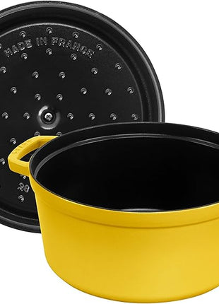 Staub Cast Iron Round Cocotte, Dutch Oven, 7-quart, serves 7-8, Made in France, Citron